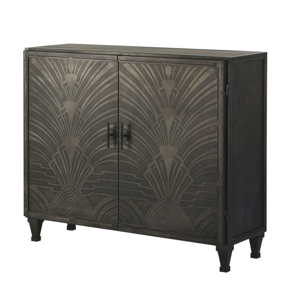 Gotham - Buffet 2 portes en métal noir mat sculpté