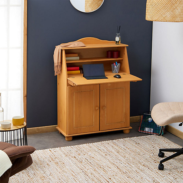 Bureau secrétaire DAVID, finition teintée/cirée