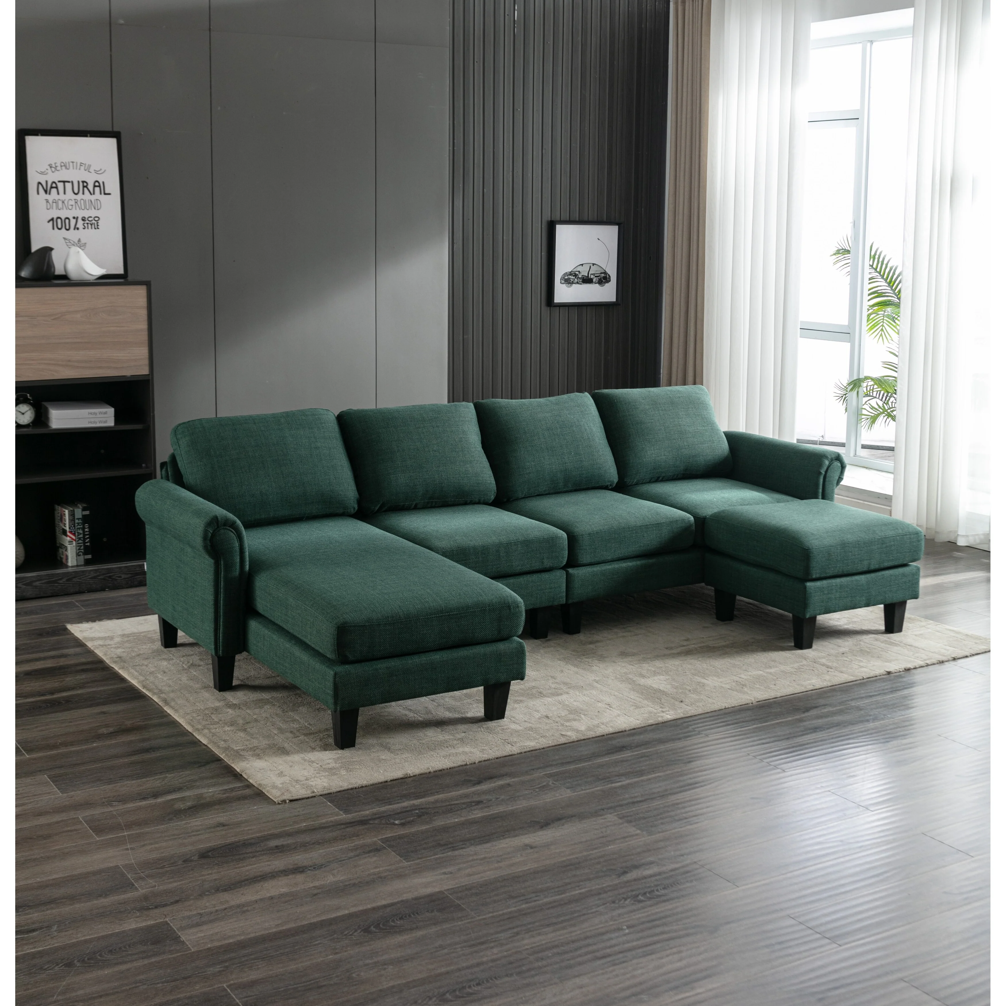 108.66'' U-Shaped 6-Seat Modular Sofa with Ottoman and Removable Covers
