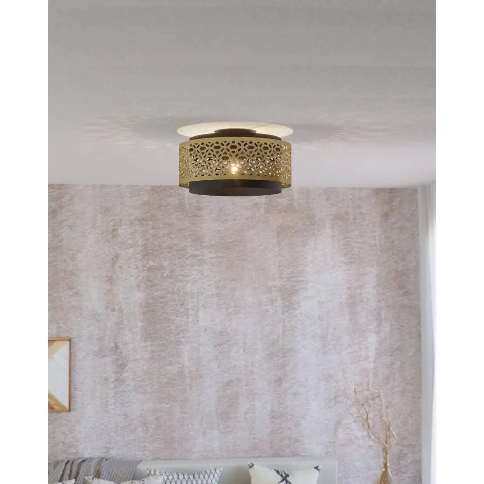EGLO Sandbach Plafondlamp - E27 - &Oslash; 42 cm - Zwart/Goud - Staal