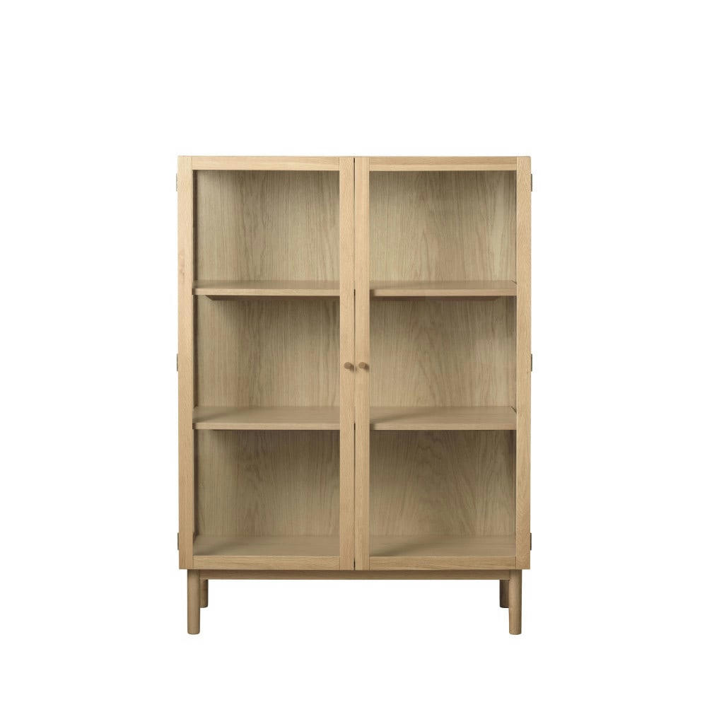 CAHIR - Vitrine 2 portes en verre trempé et bois H140cm bois clair