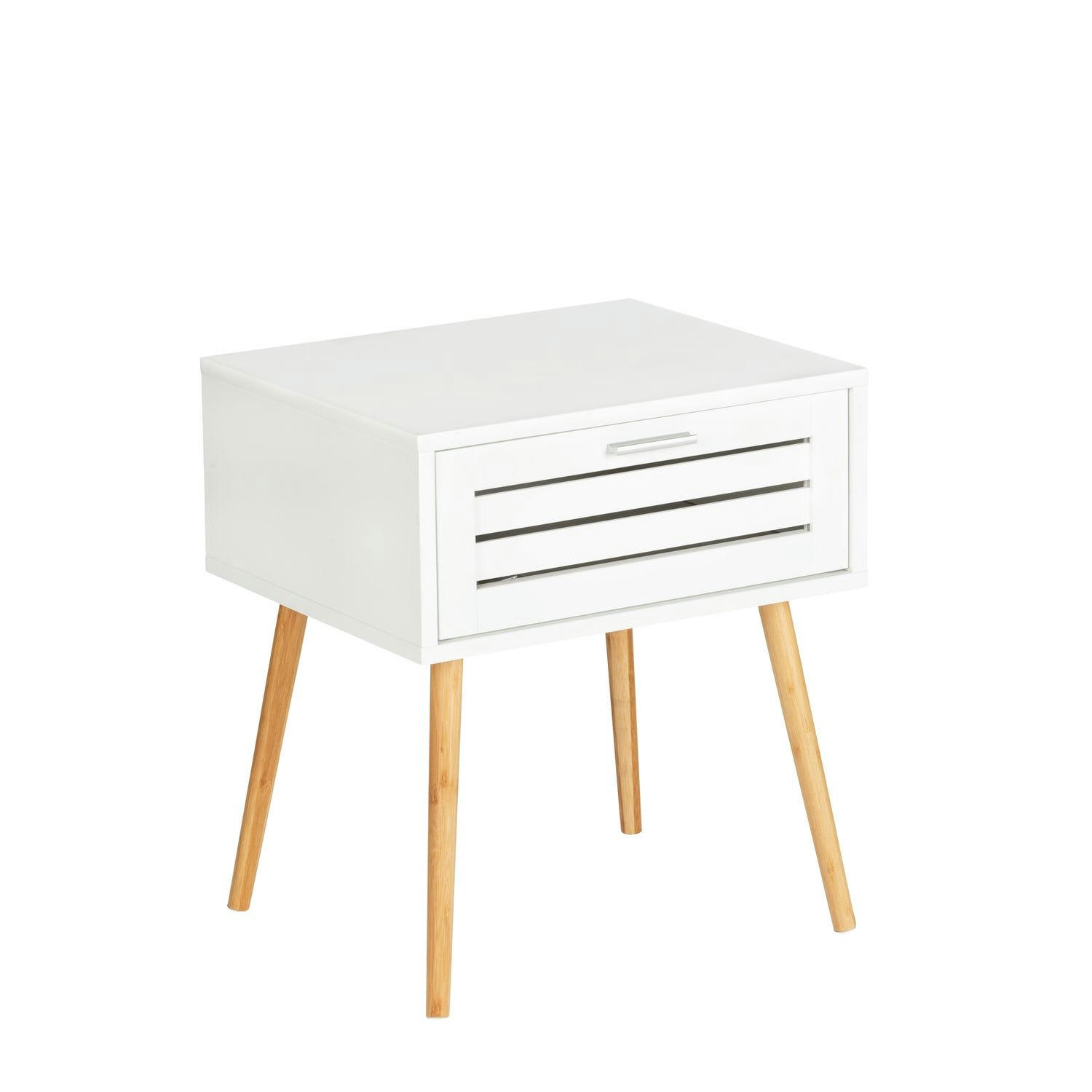 FINJA - Table de chevet avec 1 tiroir en bambou et mdf blanc