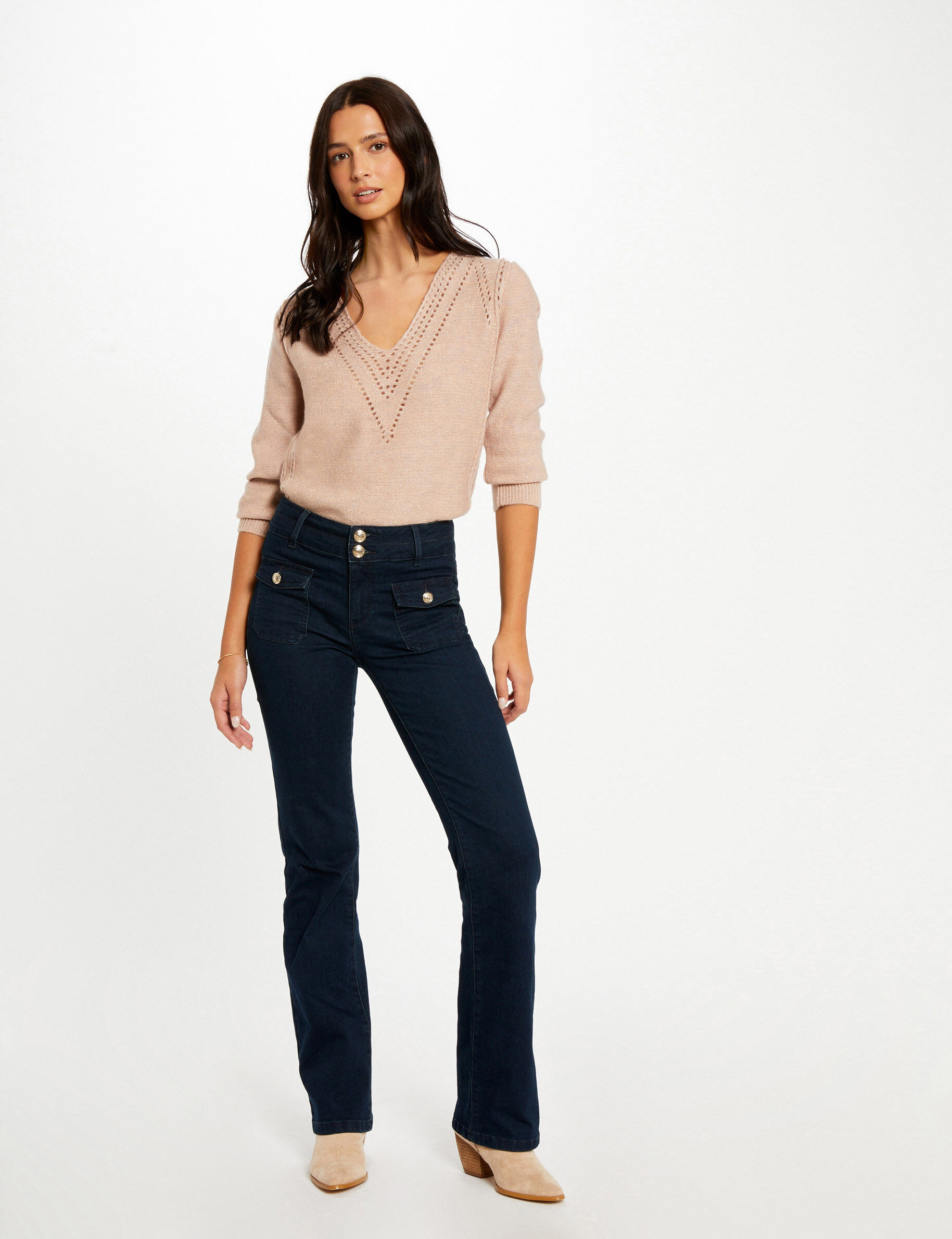 High-Waisted Bootcut Jeans Raw Denim Women