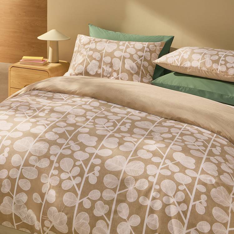 Habitat Cotton Textured Stem Leaf Beige Bedding Set - Single