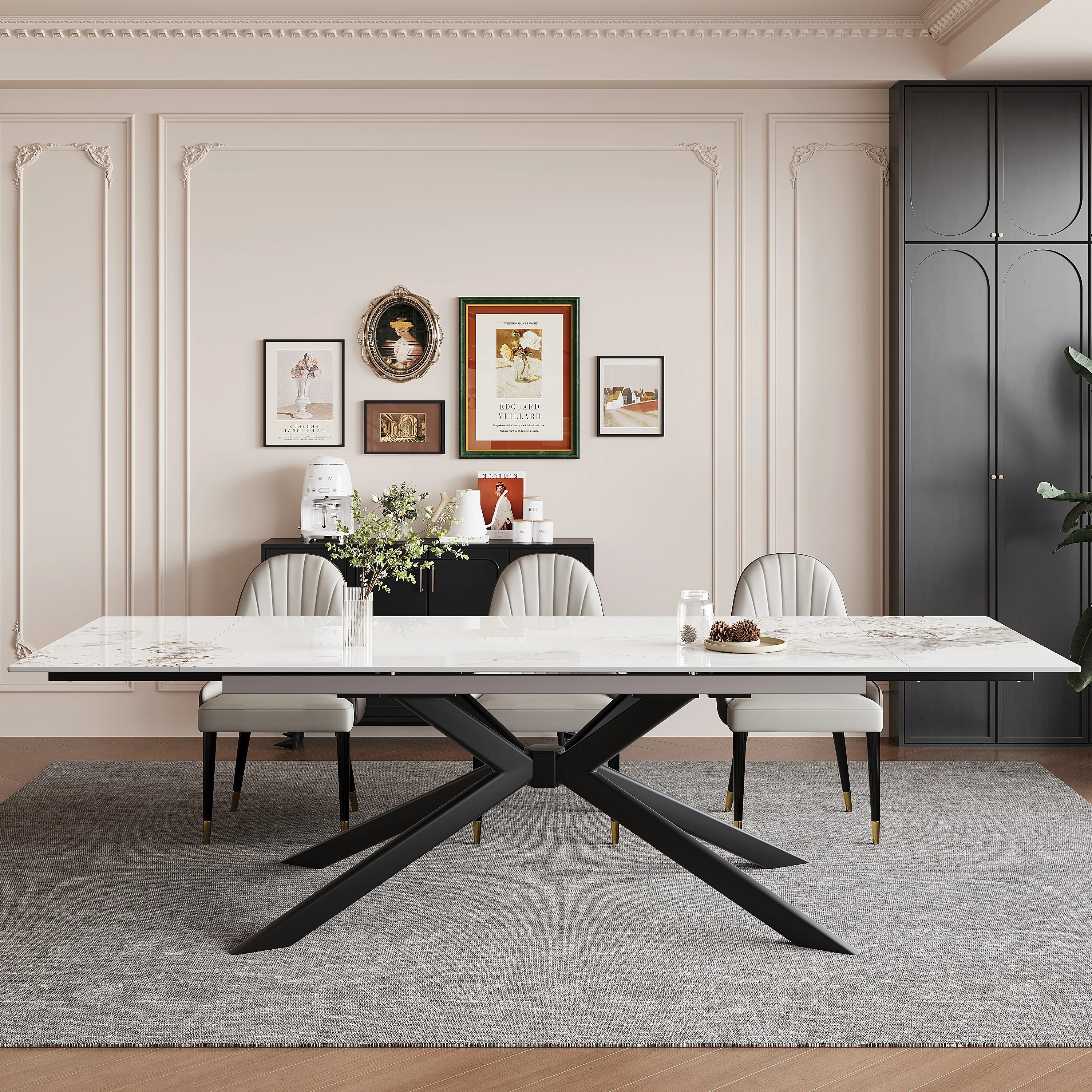 9 - Piece 110.24'' Extendable Sintered Stone Dining Table with 8 Chairs Dining Set