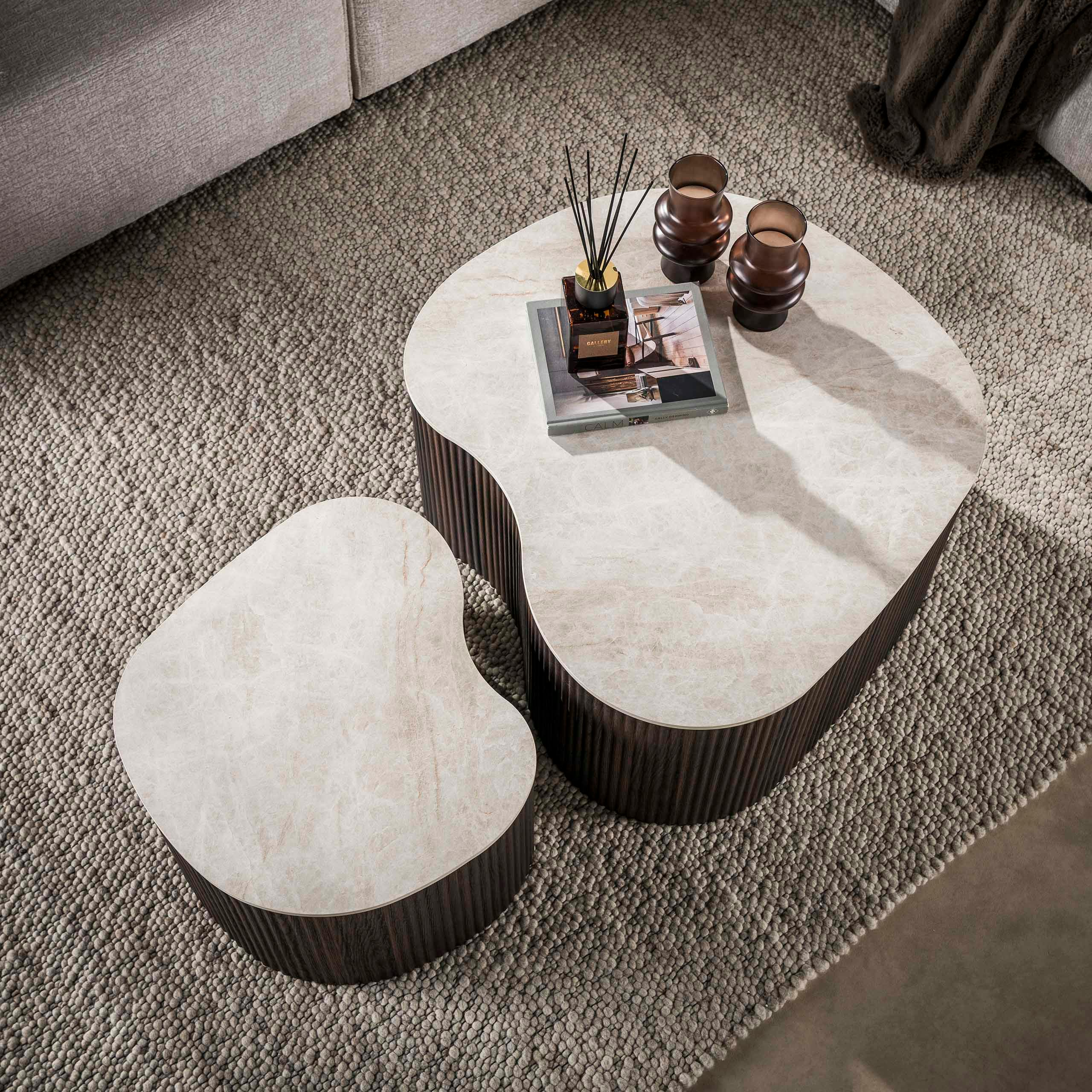 Table basse céramique 3D pied foncé (lot de 2) MAHAL