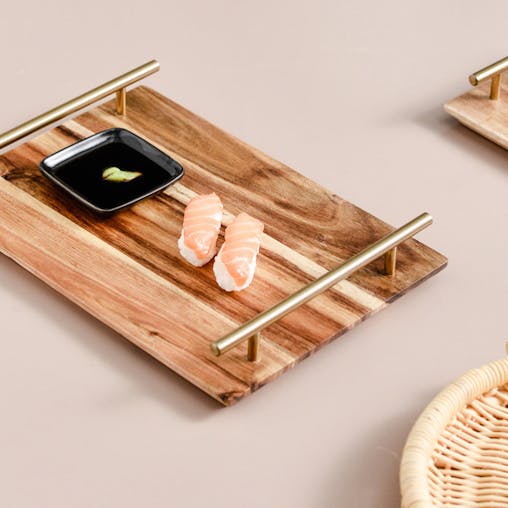 SOGA 2X Brown Rectangle Acacia Wooden Serving Tray Board 30cm