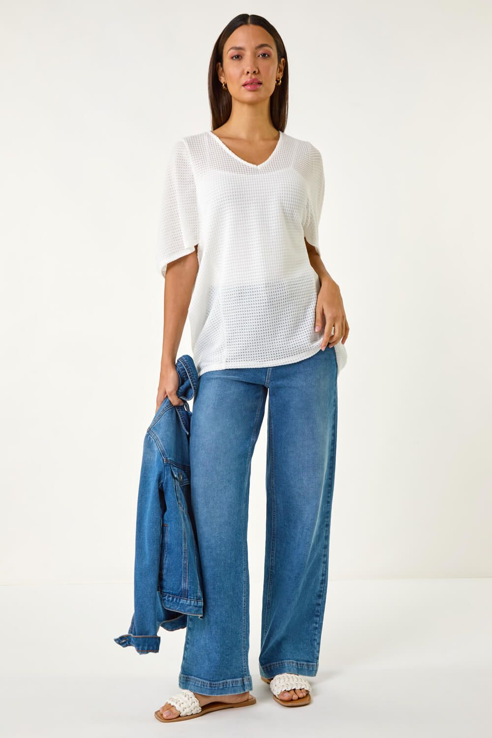 Roman Textured V-Neck Cocoon Stretch Top
