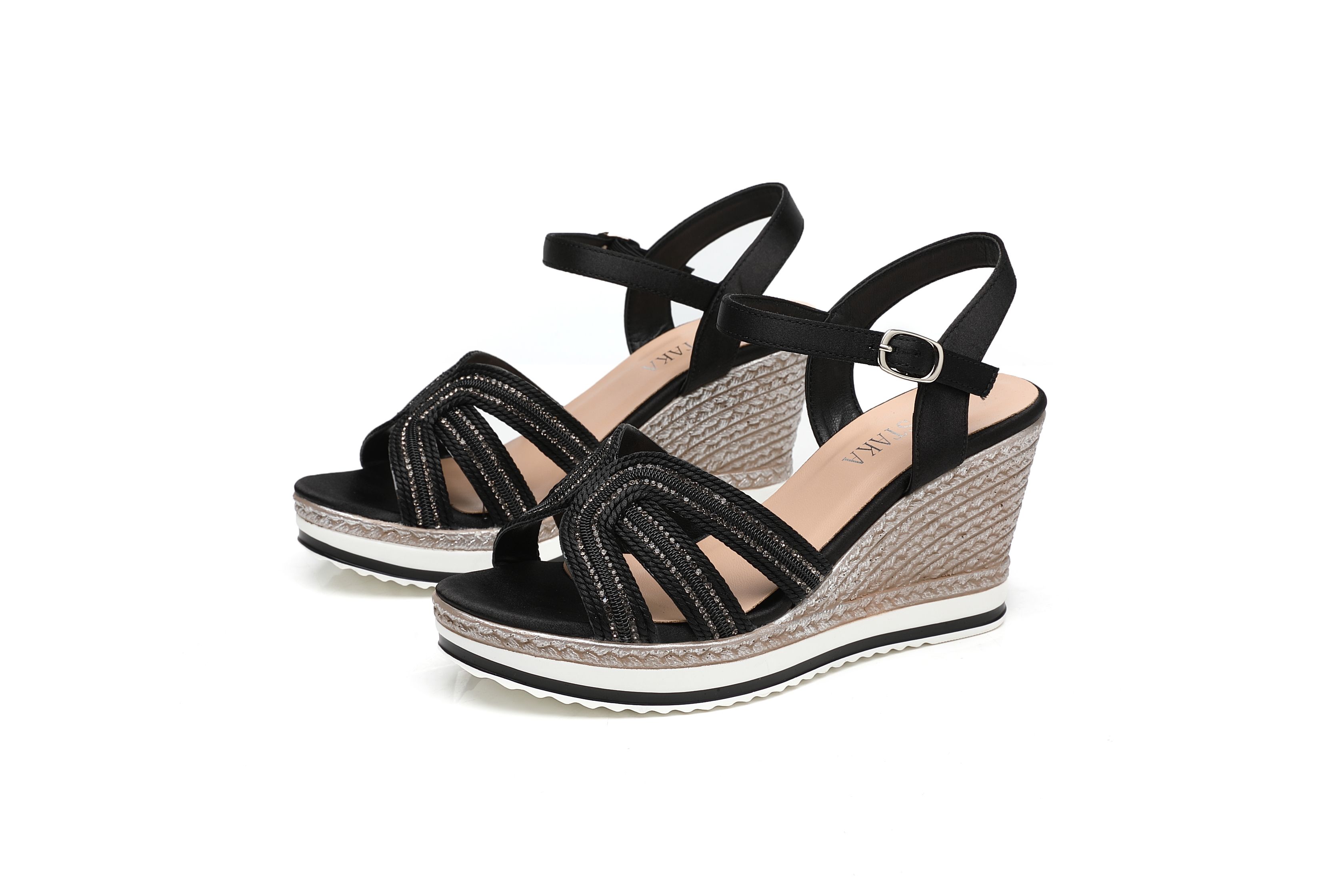 IVACHY Sparkling Glitter Espadrille Ankle Strap Wedge Sandals