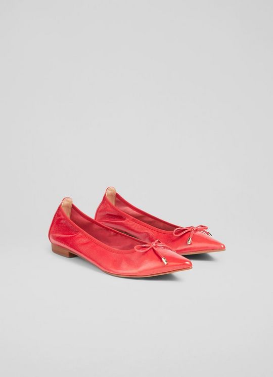 Tilly Red Leather Pointed Ballerina Flats