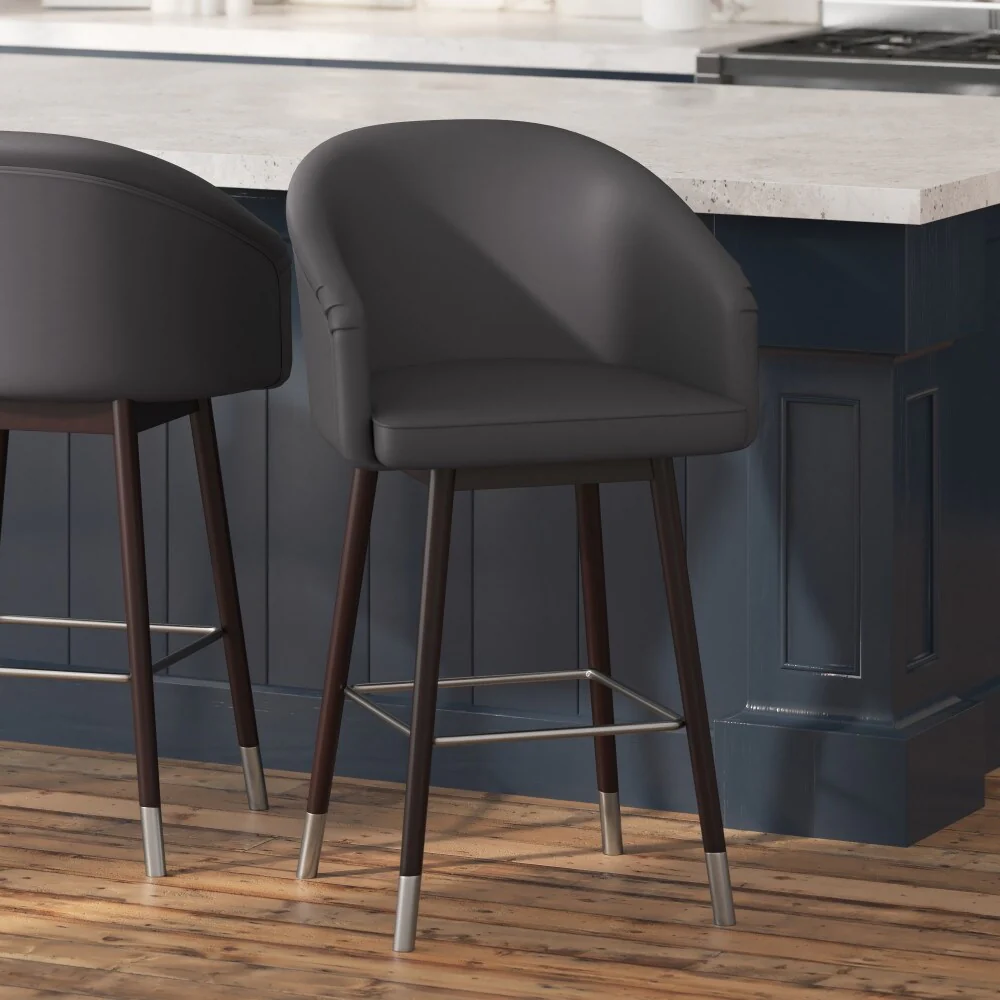 Upholstered Counter Stool with Wooden Legs