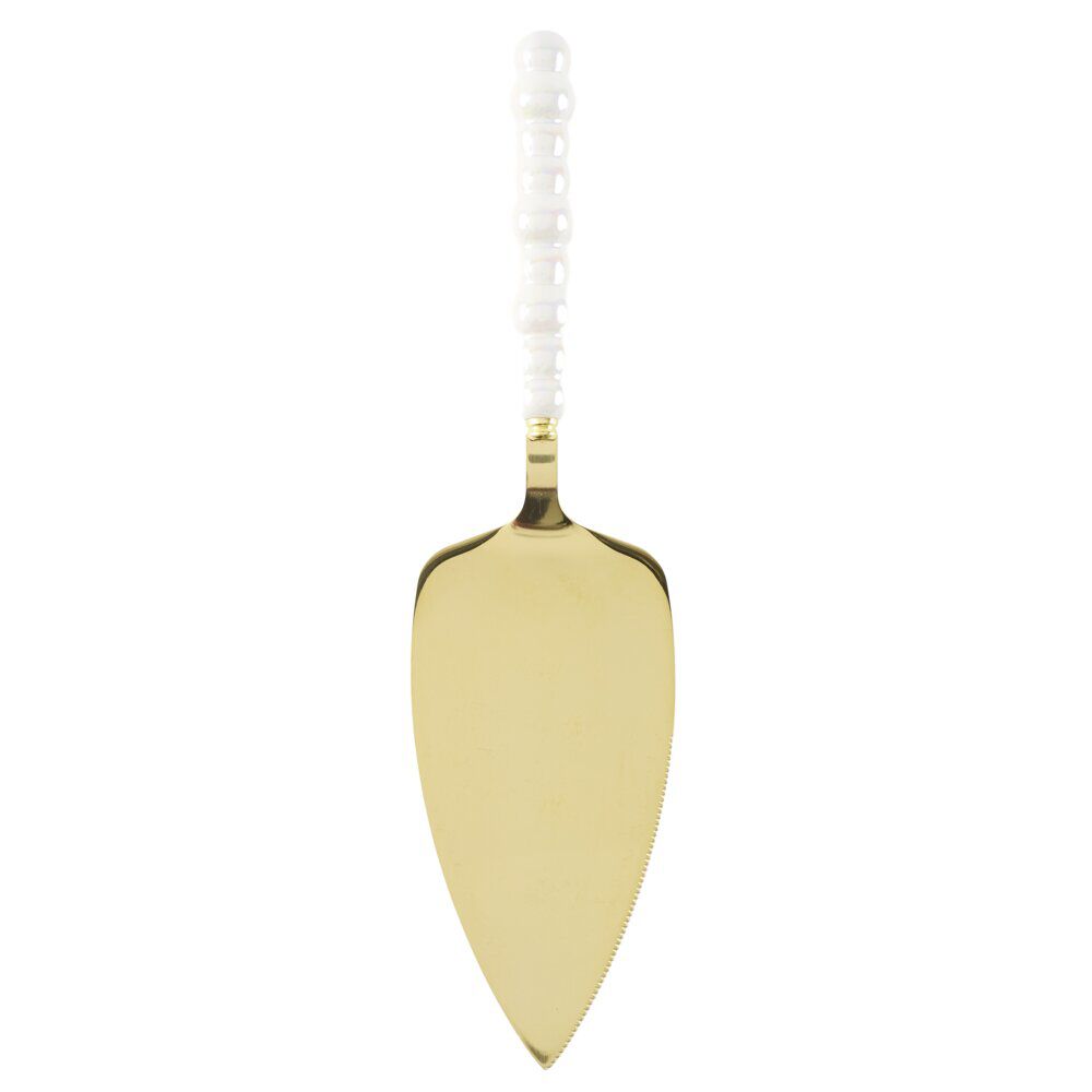 Pelle à tarte inox et plastique doré manche perles L25X6XH3 cm