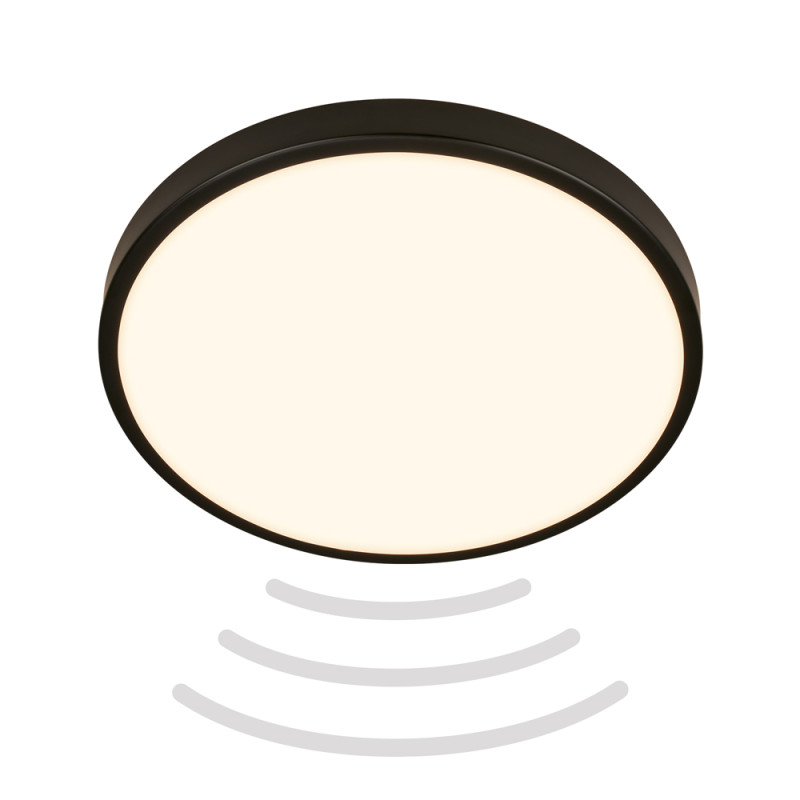 Plafonnier LED noir avec détecteur de mouvement IP54 blanc chaud 1300 lm 13 W BRILONER
