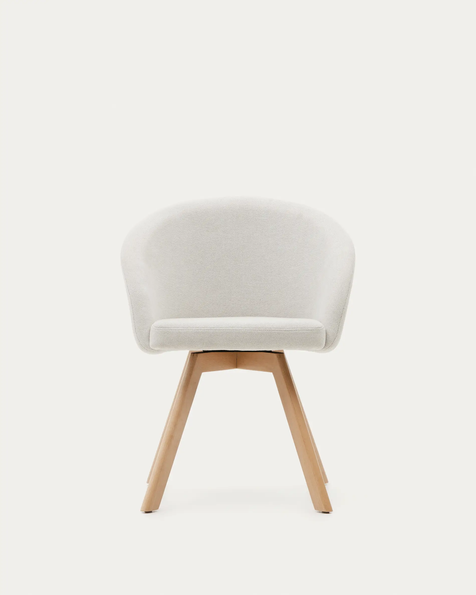 Silla giratoria Marvin chenilla beige y patas de madera maciza de haya acabado natural
