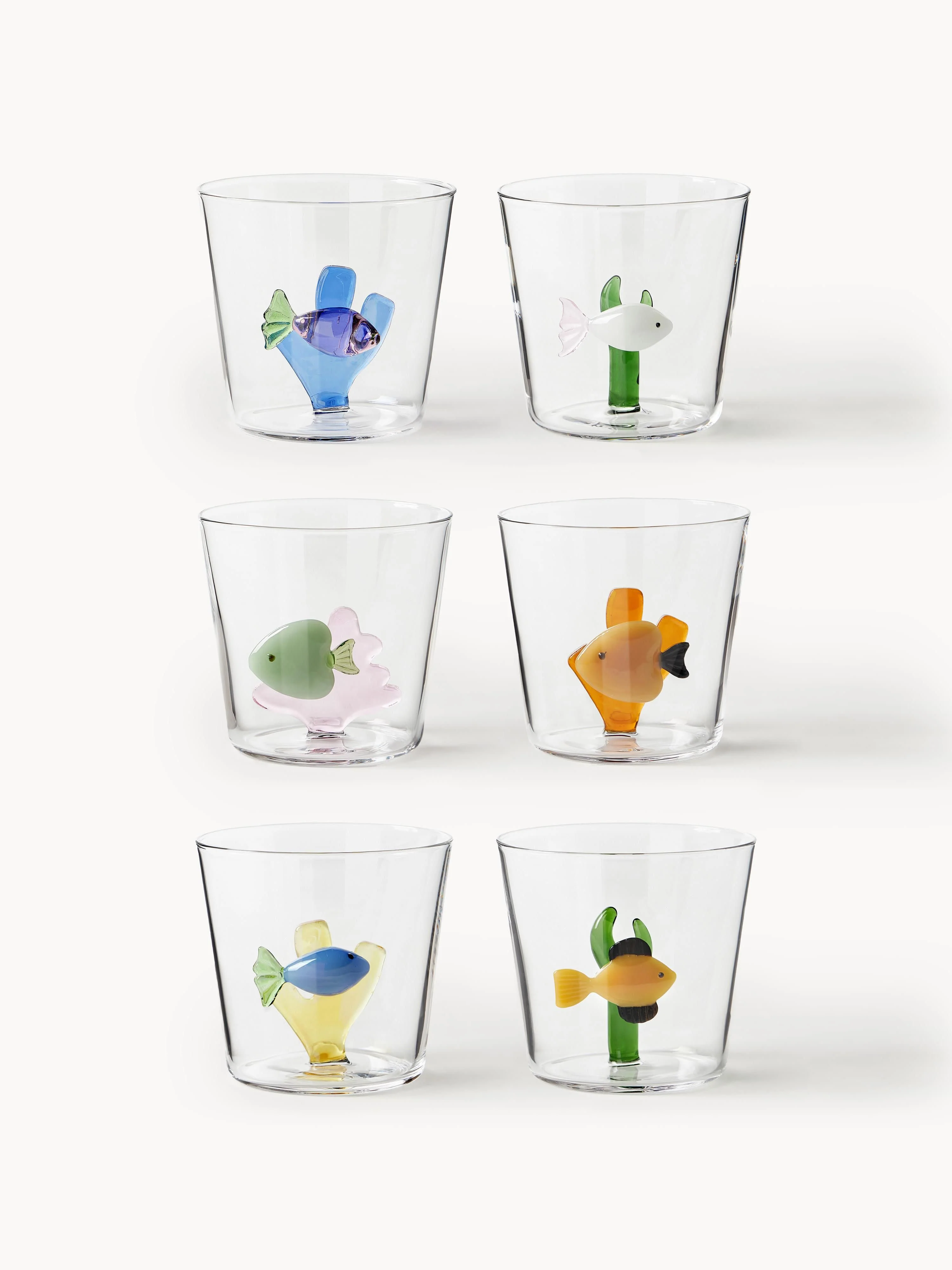 Handgefertigte Trinkgläser Marine Garden aus Borosilikatglas, 6er-Set