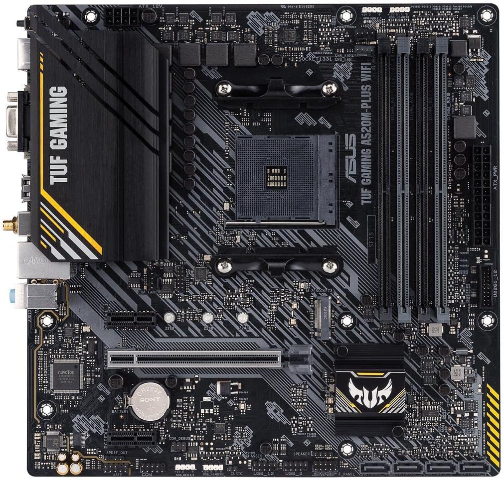 ASUS TUF Gaming A520M-PLUS (WiFi) AMD AM4 (3rd Gen Ryzen™) microATX Gaming Motherboard (M.2 Support, 802.11ac Wi-Fi, DisplayPort, HDMI, D-Sub, USB 3.2 Gen 1 Type-A and Aura Addressable Gen 2 headers)