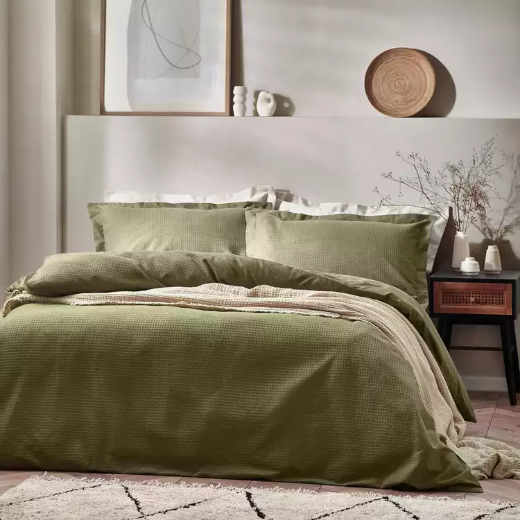 Yard Cotton Textured Waffle Olive Bedding Set - Single