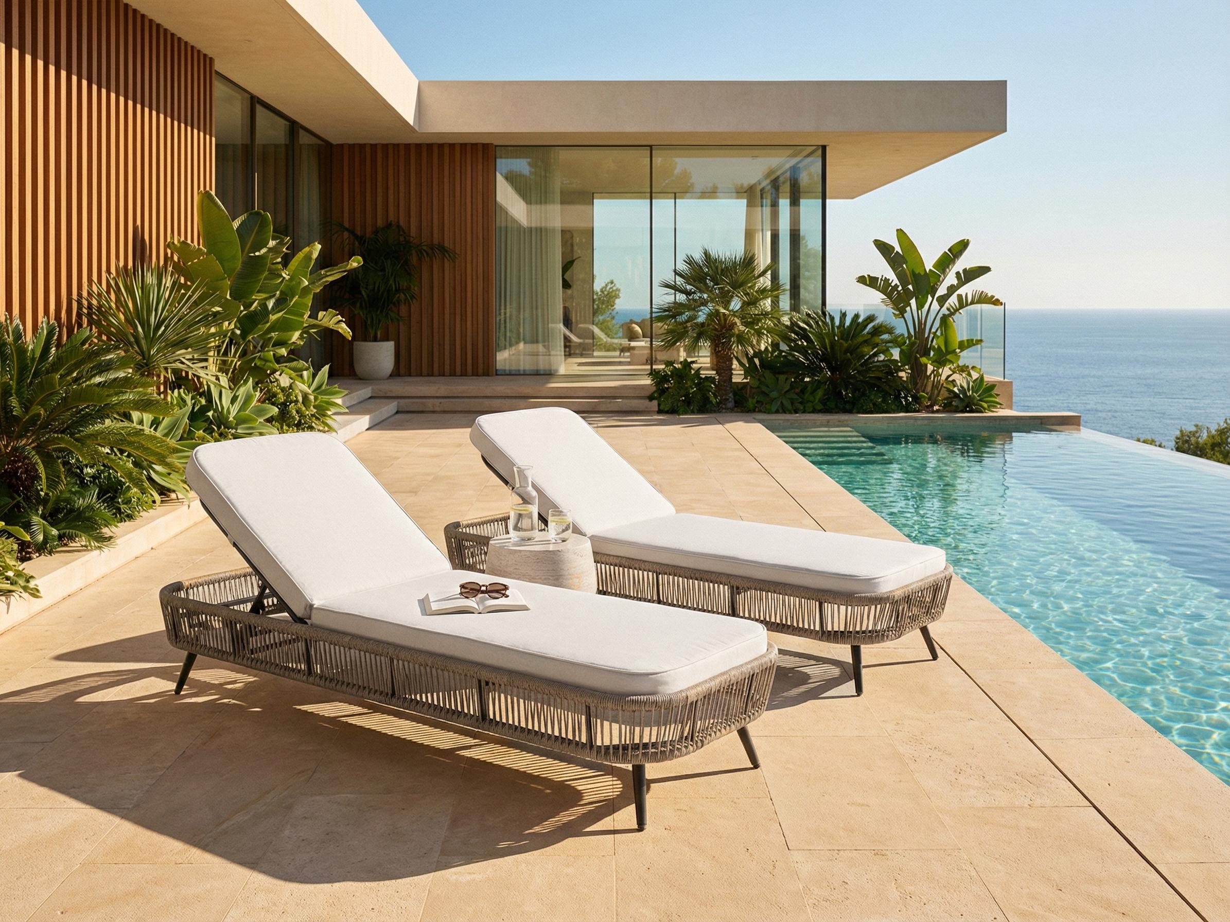 Sun Lounger with Cushion ZERI PE Rattan Light Beige