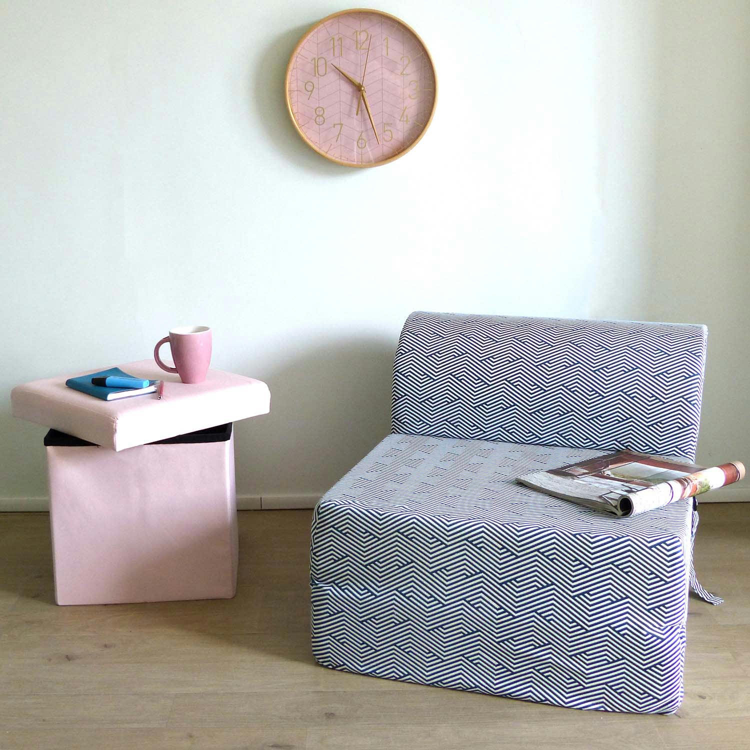 - Chauffeuse en coton chevron bleu canard