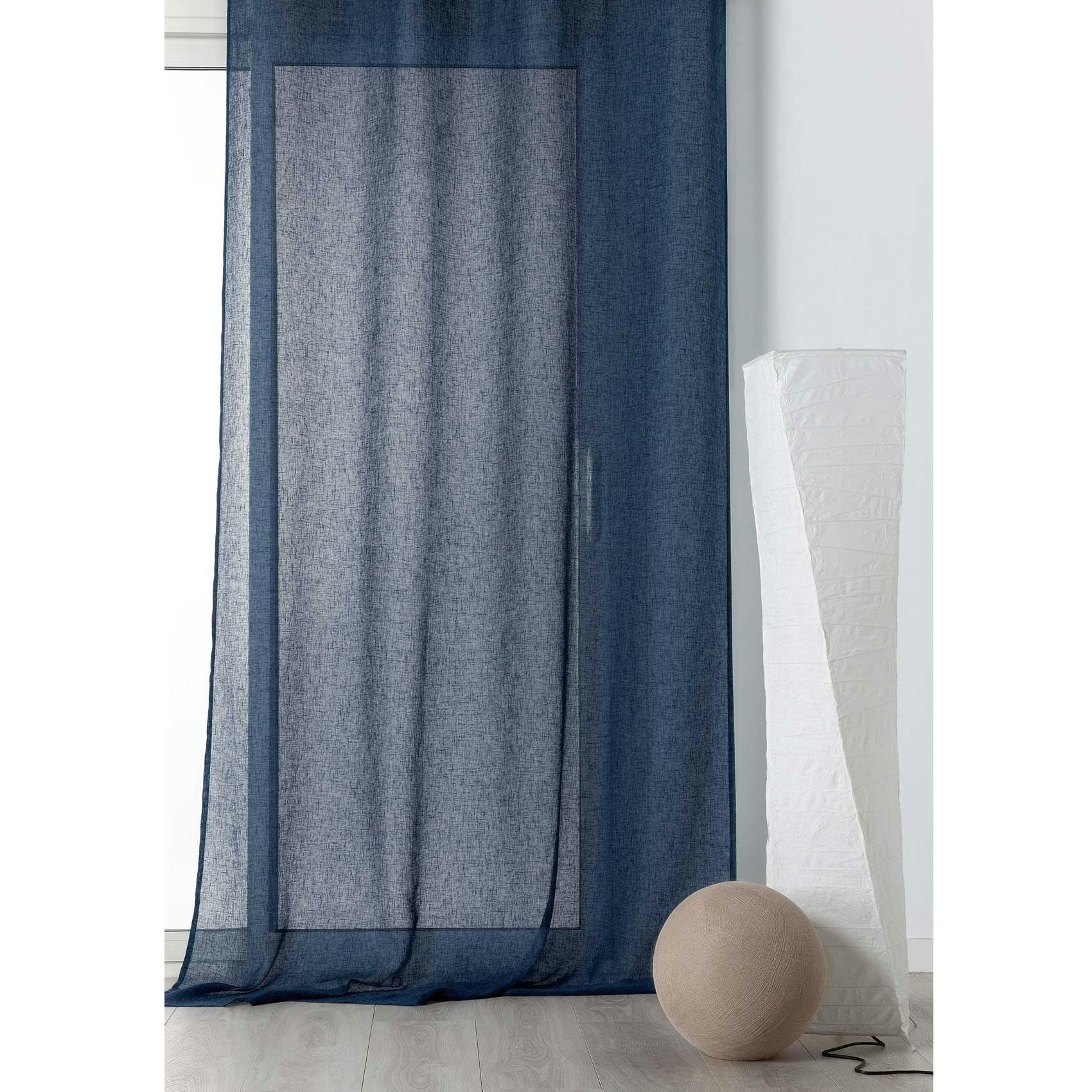 - Voilage tamisant en poly/lin poly / lin bleu foncé 145x240 cm