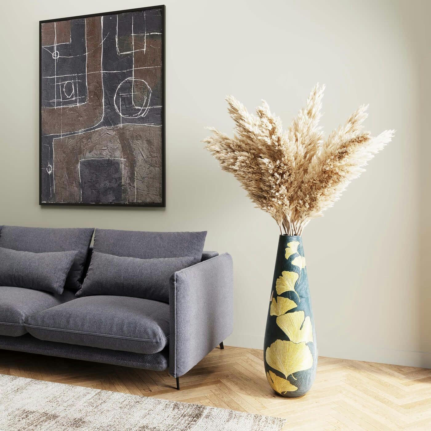 GINKGO - Vase noir feuilles de ginkgo dorées en polyrésine H95