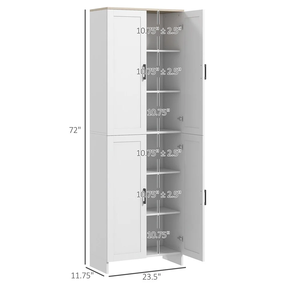 72 Freestanding Kitchen Pantry,4-Door Storage Cabinet Organizer