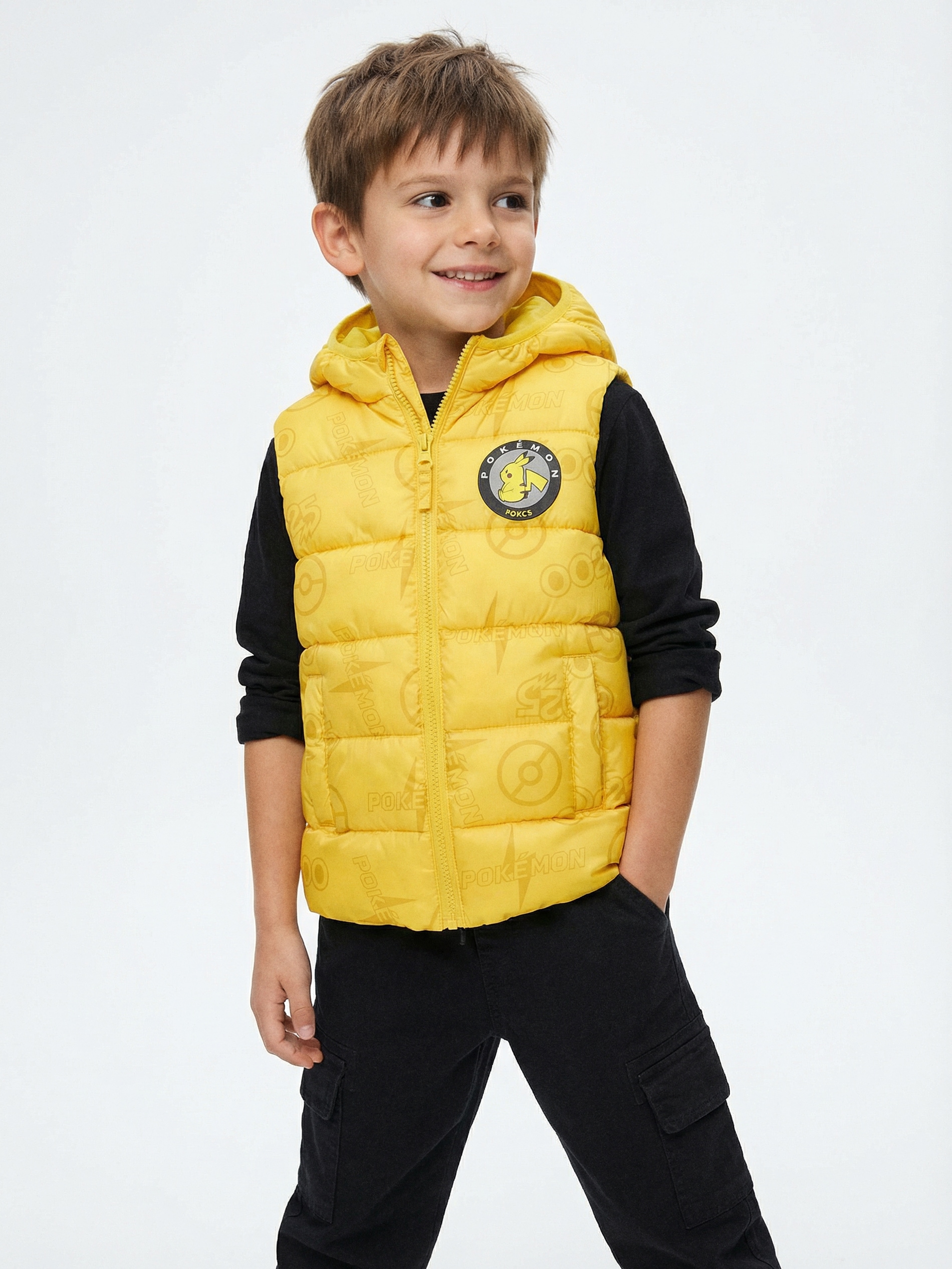 Pikowana kamizelka puffer z kapturem Pokemon
