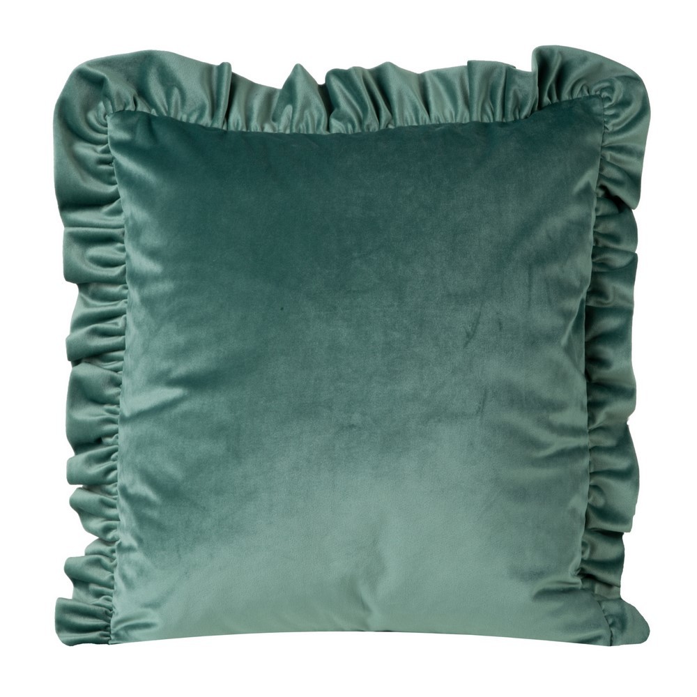 Poszewka 45x45 Velvet 25 O miętowa ciemna welurowa falbanka