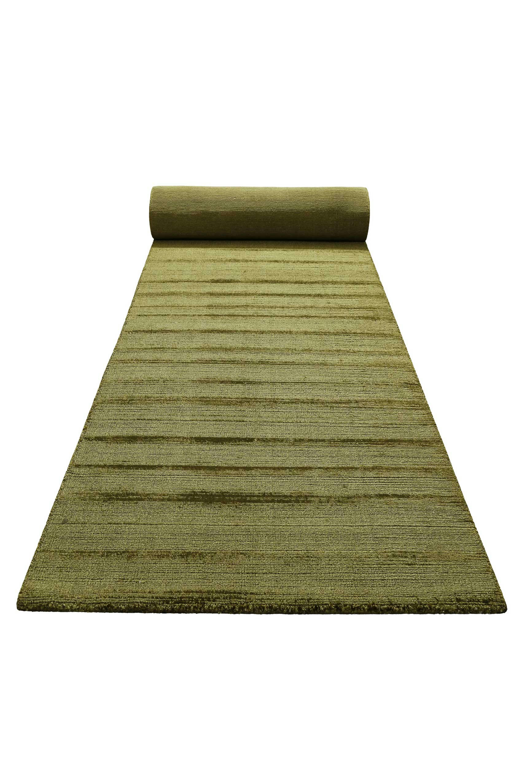 MIRAMONTI - Tapis de couloir à poil ras effet soie vert jaunâtre 80x400