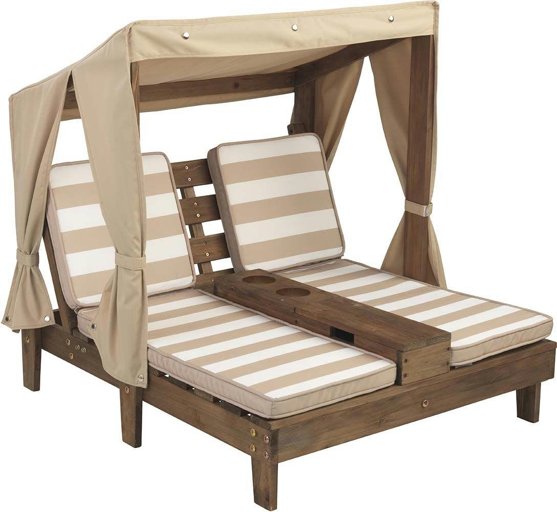 - Double chaise longue enfant avec porte-gobelets blanc et beige