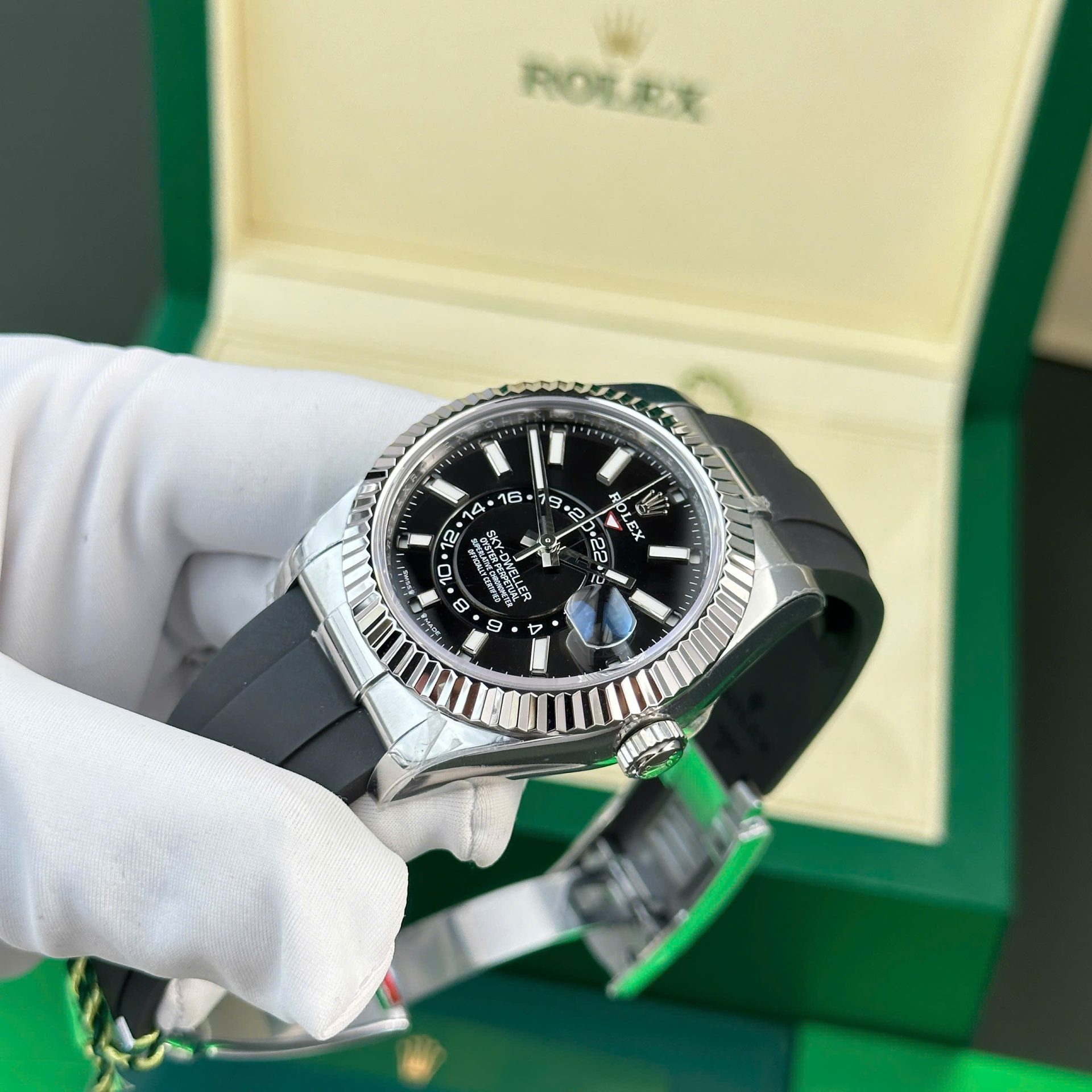 Rolex Sky-Dweller 904L Steel Black Dial 42mm Oysterflex Super Clone