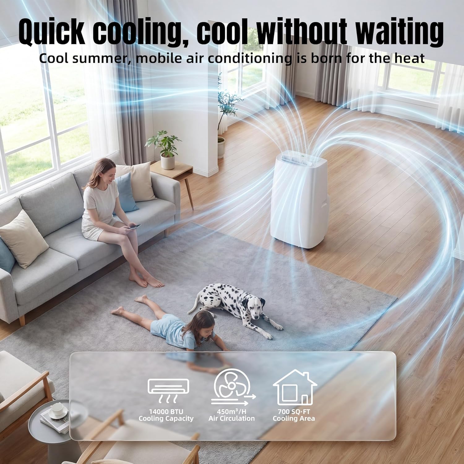 AKIRES 14000 BTU Portable Air Conditioners,3-IN-1 Portable AC Unit With Fan & Dehumidifier,Remote Control,24H Timer,Sleep Modes,Cools Room Up To 700 sq.ft,Suitable for Bedroom,Room, Office,Apartment