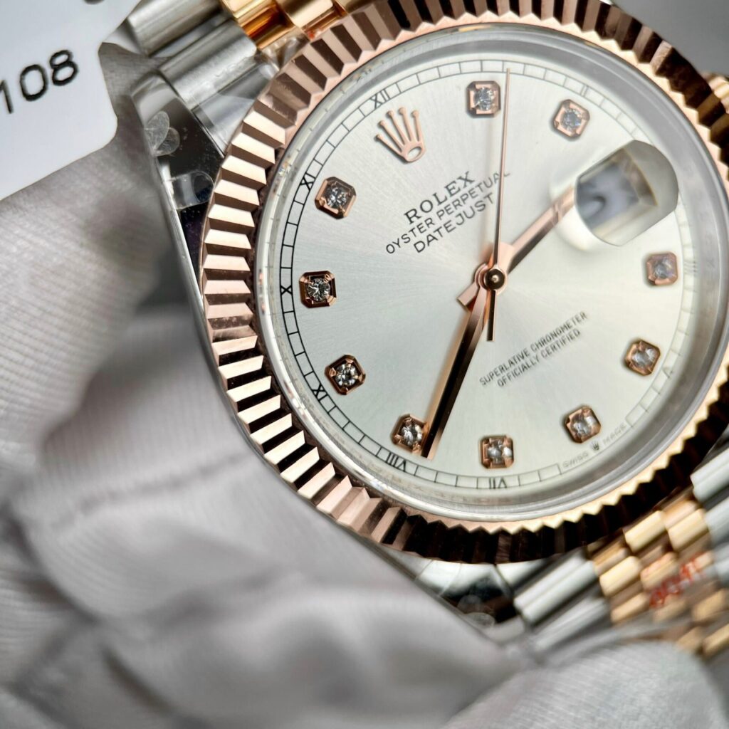 Rolex Datejust 126331 SS/RG Plated Silver Dial CZ Diamonds 41mm Jub Super Clone