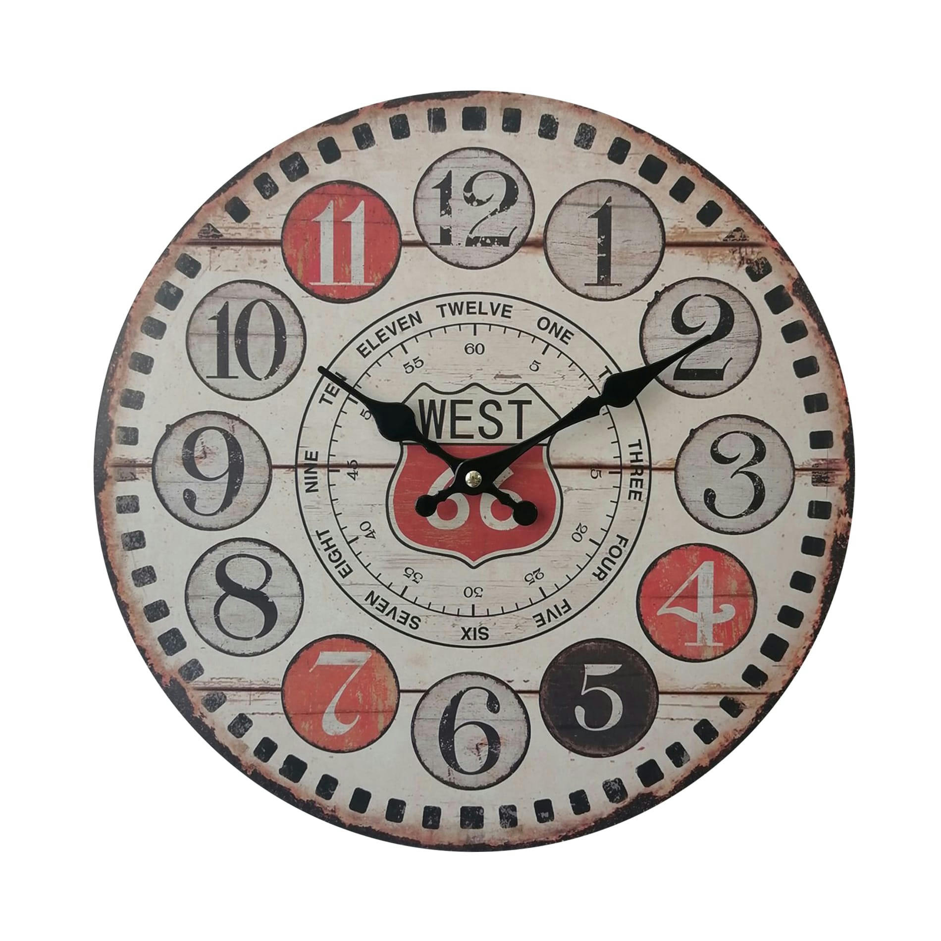- Horloge murale vintage en MDF brun, noire et rouge ø 33,8 cm