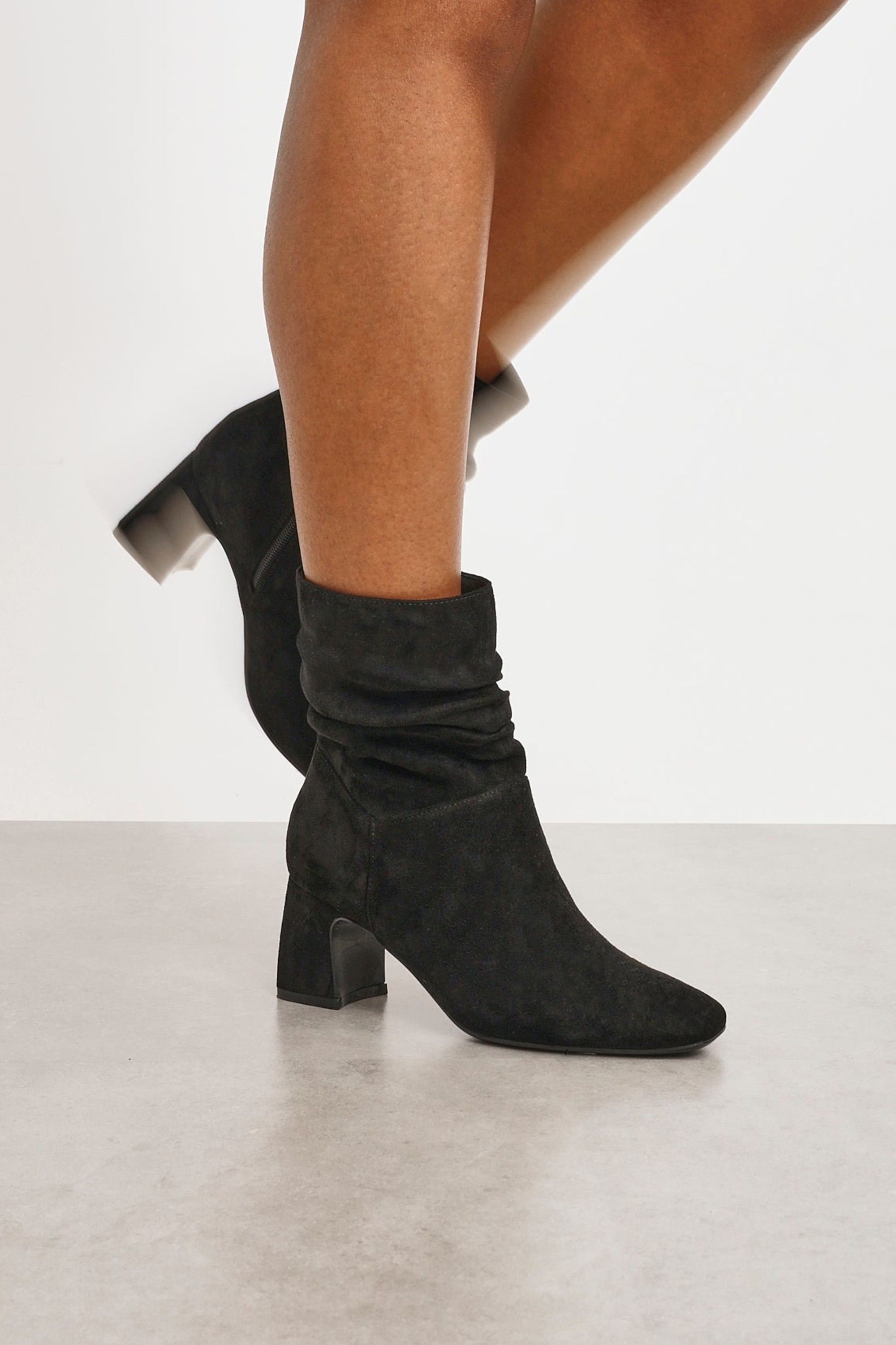 Linzi Maven Black Faux Suede Ruched Block Heel Ankle Boot