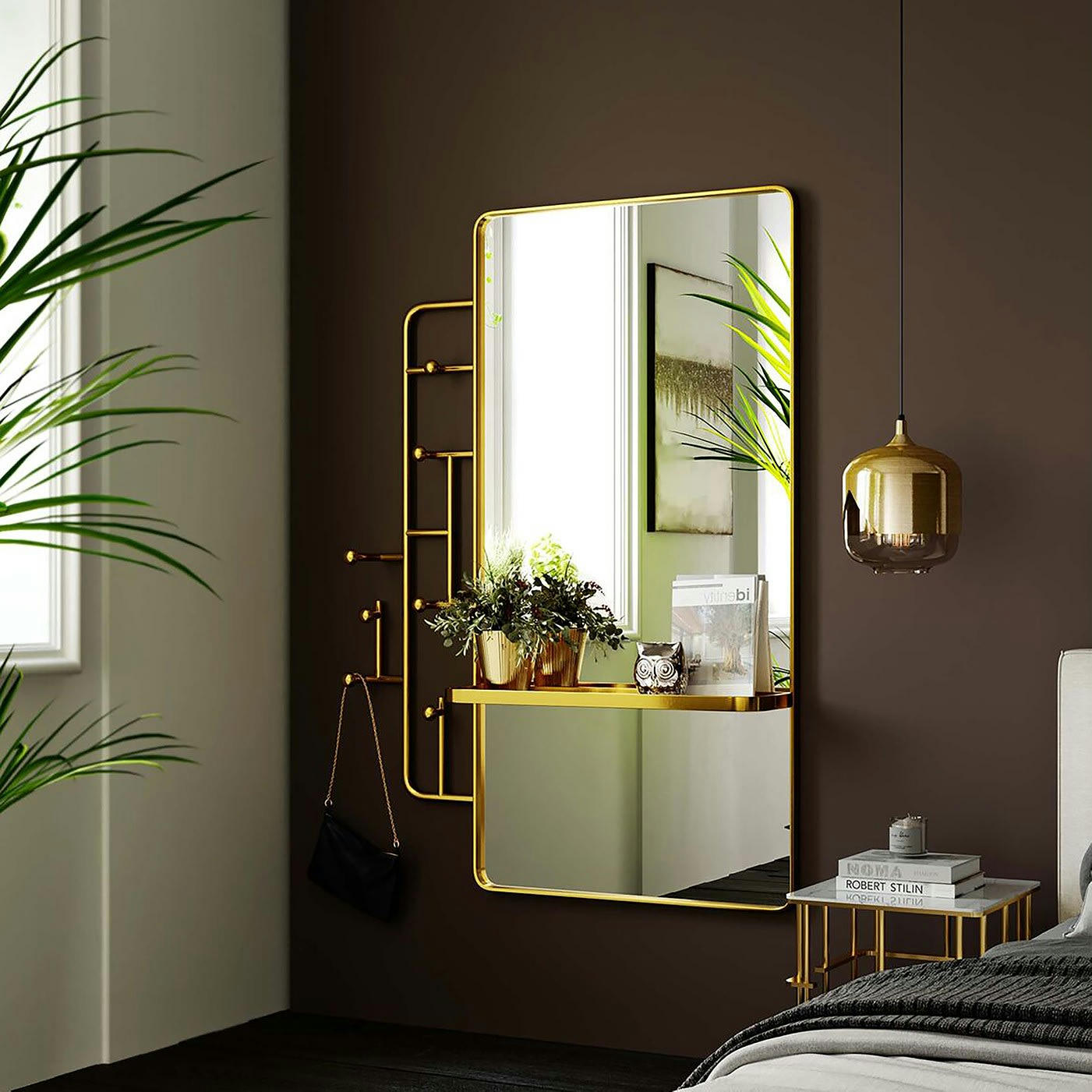 TRISTAN - Portemanteau miroir Tristan 150x76cm doré Kare Design