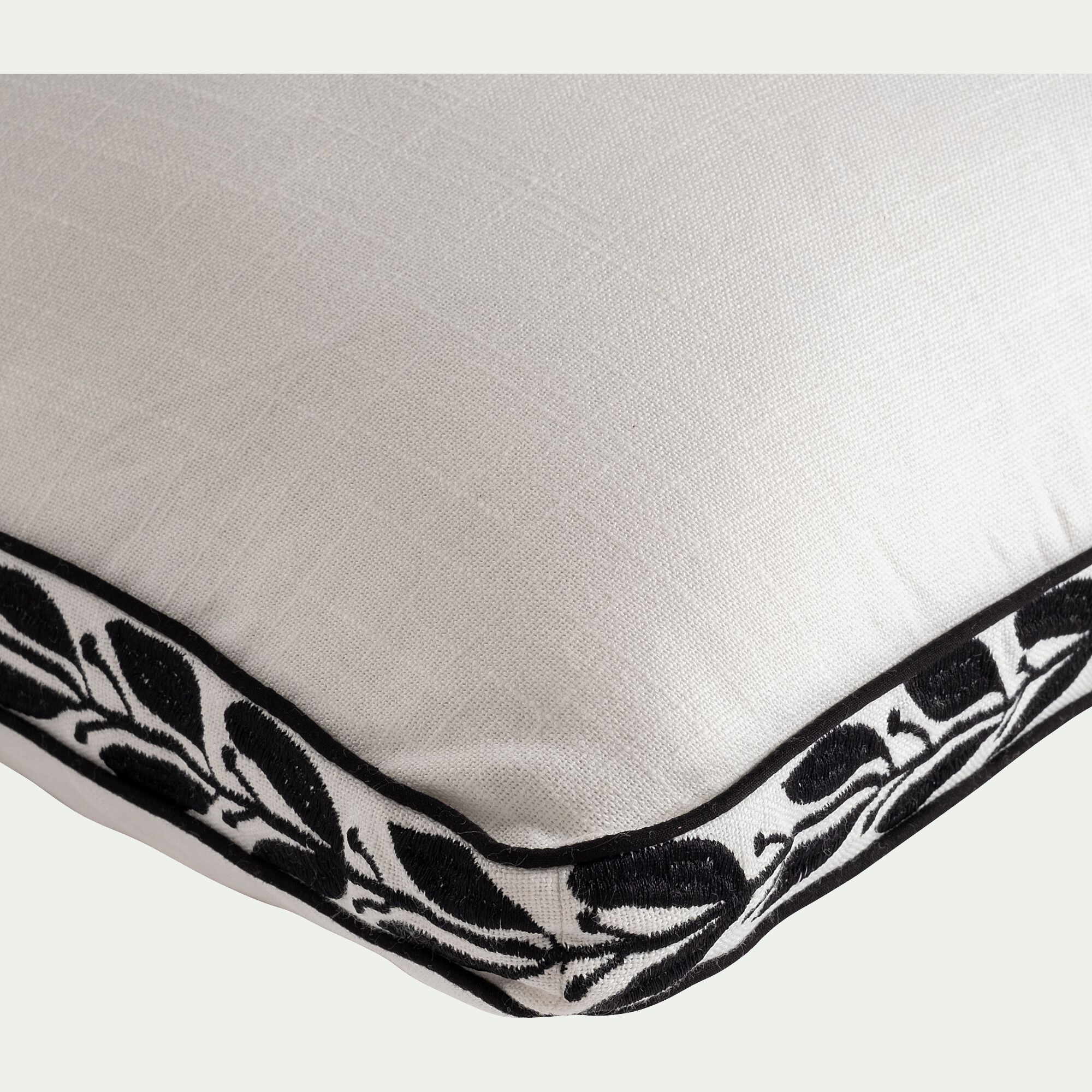 KISSOS - Coussin à frise brodée en coton 45x45cm - blanc