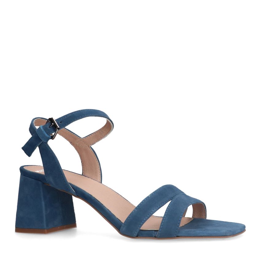 Manfield Blauwe suède sandalen met hak