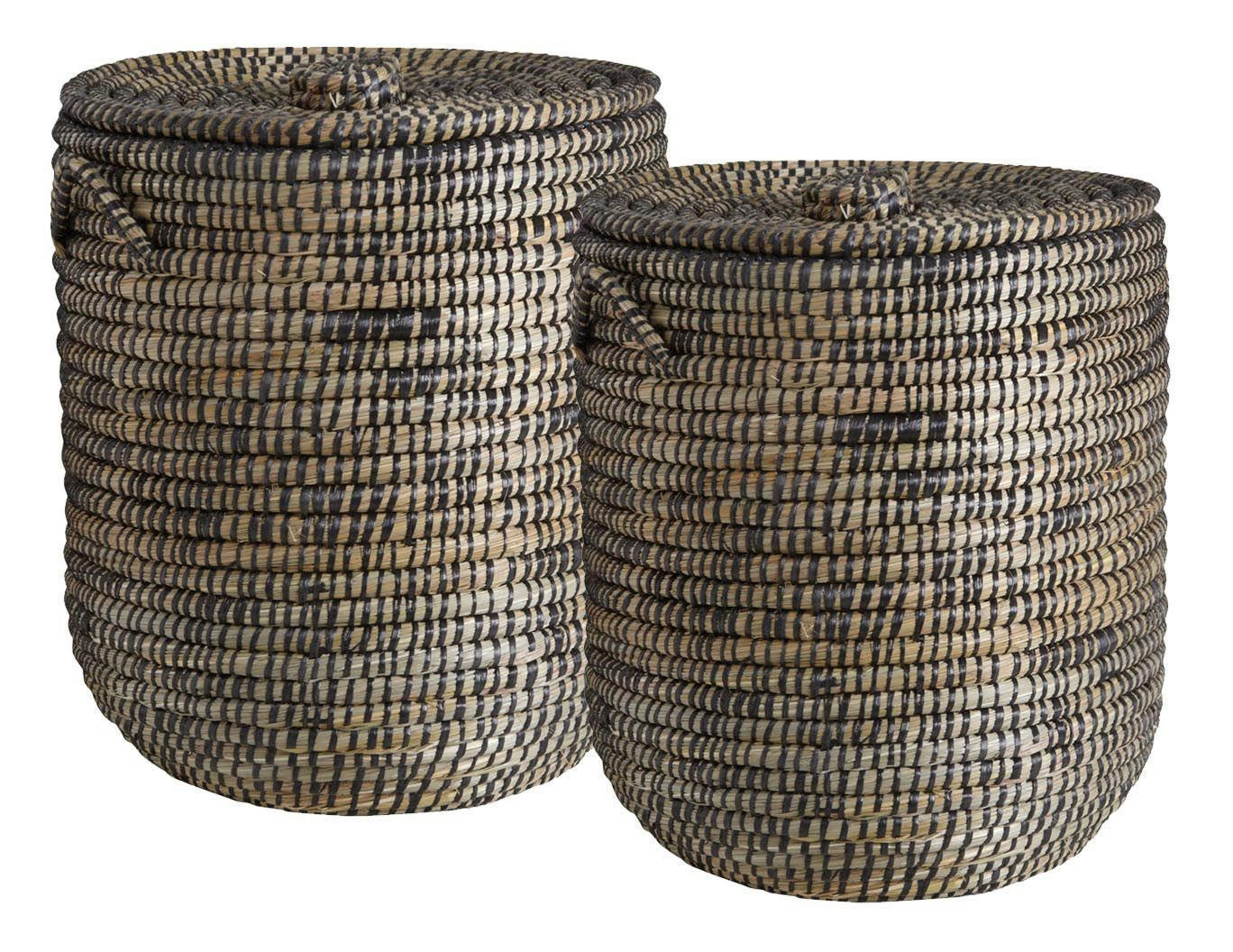 - Paniers à linge ronds en jonc (lot de 2)