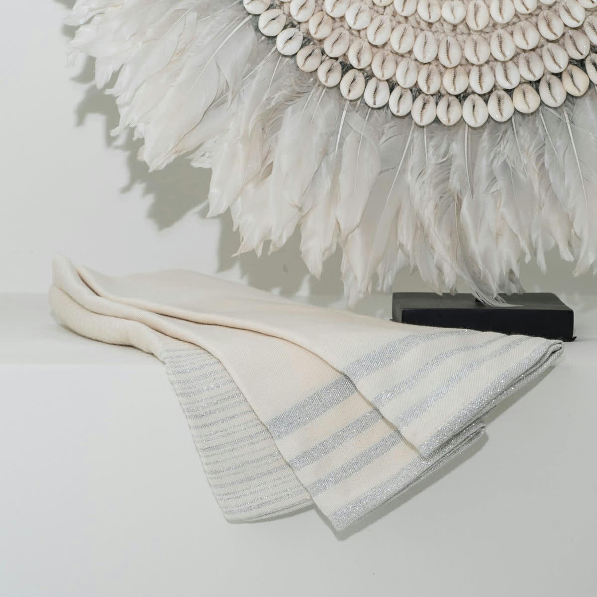 ESSENTIELLE - Torchons (x3) coton  60x40 écru / argent