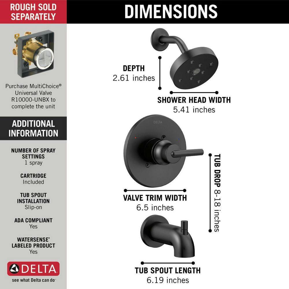 Delta Trinsic Monitor 14-S H2Okinetic Tub & Shower Trim, Matte Black