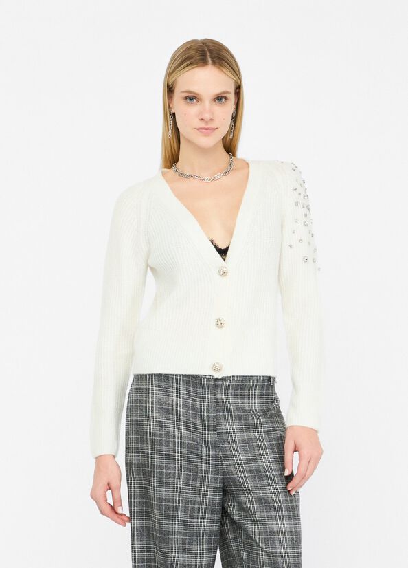 Cardigan in lana con ricami gioiello