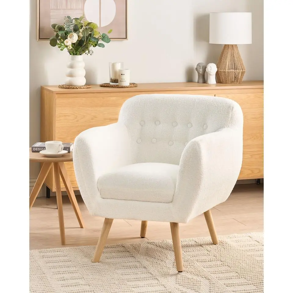 MELBY - Fauteuil - Wit - Boucl&eacute;