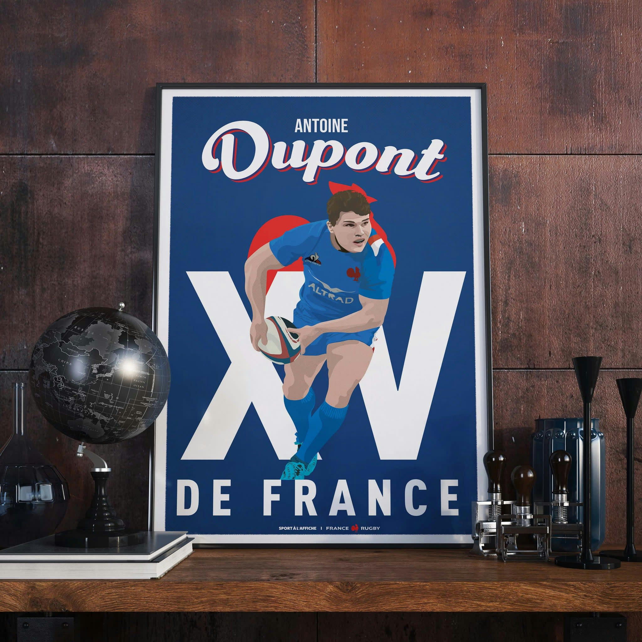 FRANCE RUGBY - Affiche XV de France - Illustration Anoitne Dupont 30 x 40 cm