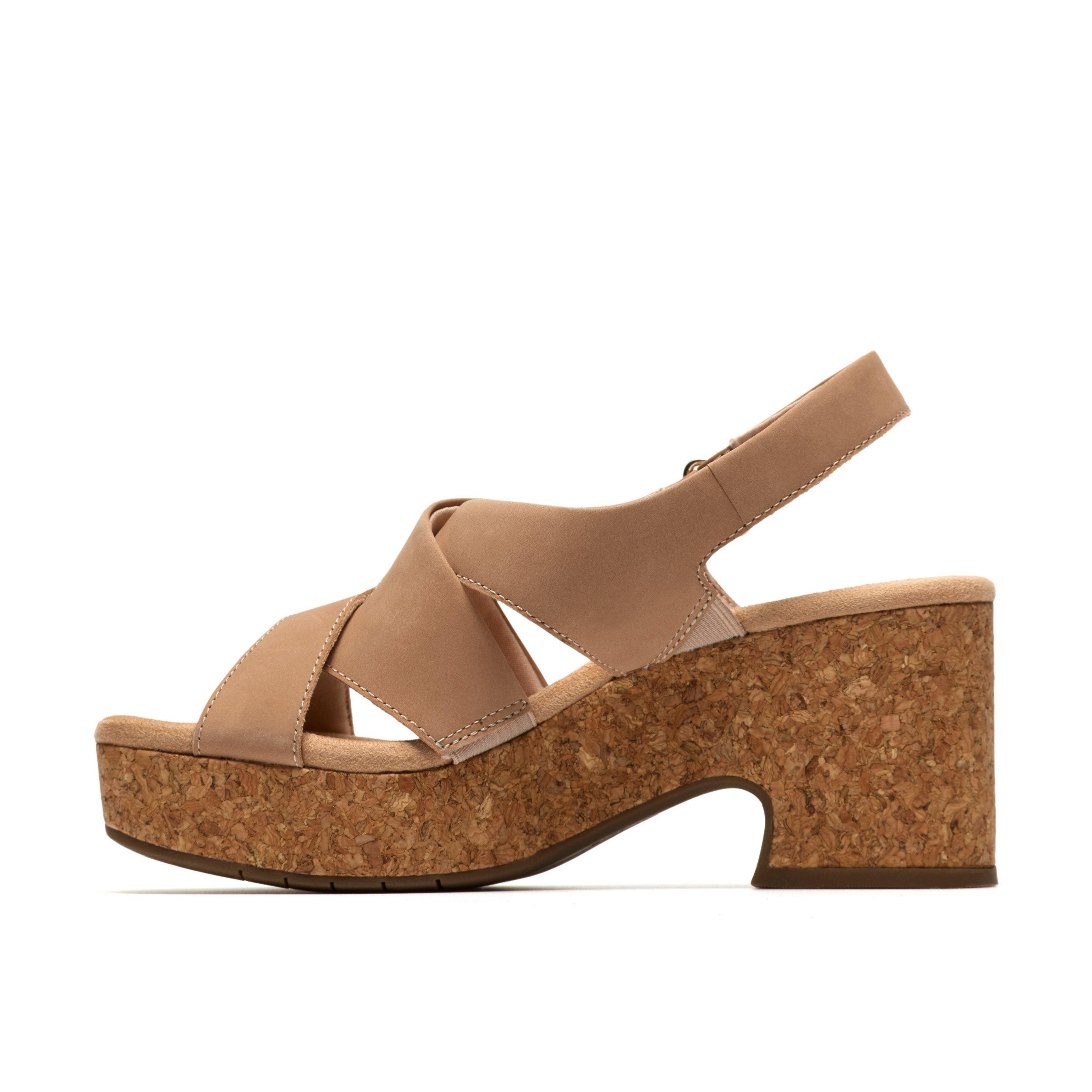 Clarks Nerisa Grace Sand Nubuck Heeled Sandals,Wedge Sandals