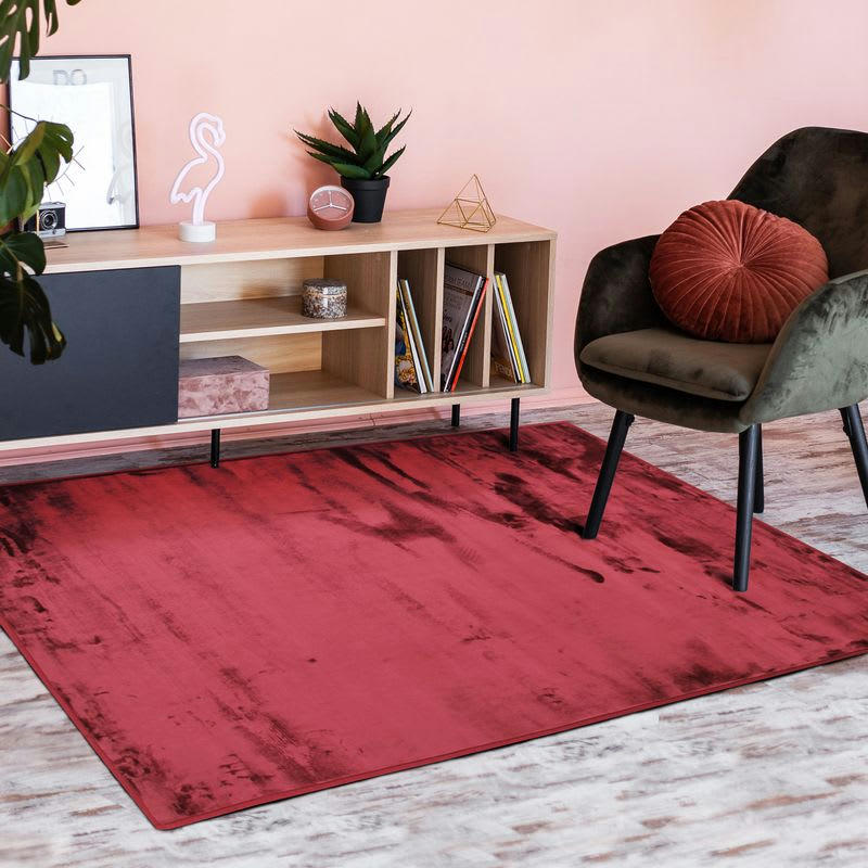 FLANELLE - Tapis extra-doux effet velours rouge foncé 120x170