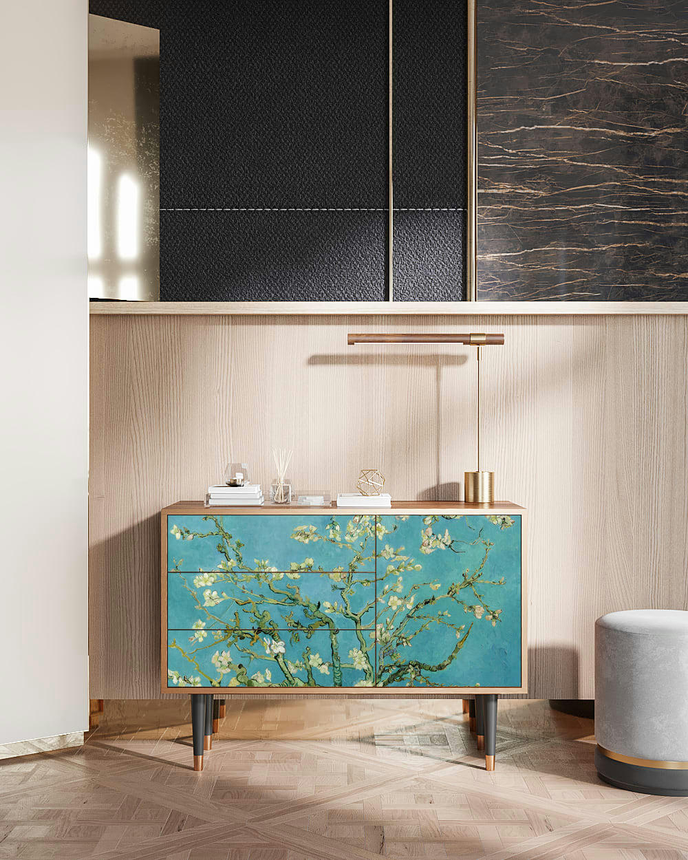 ALMOND BLOSSOM BY VAN GOGH - Buffet  bleu 3 tiroirs et 1 porte L 115 cm
