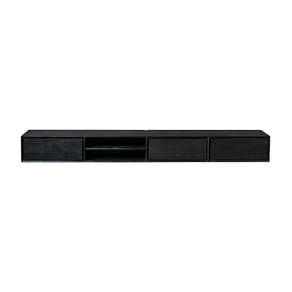 Long meuble TV suspendu bois noir 3 tiroirs 1 niche 280 cm AERA