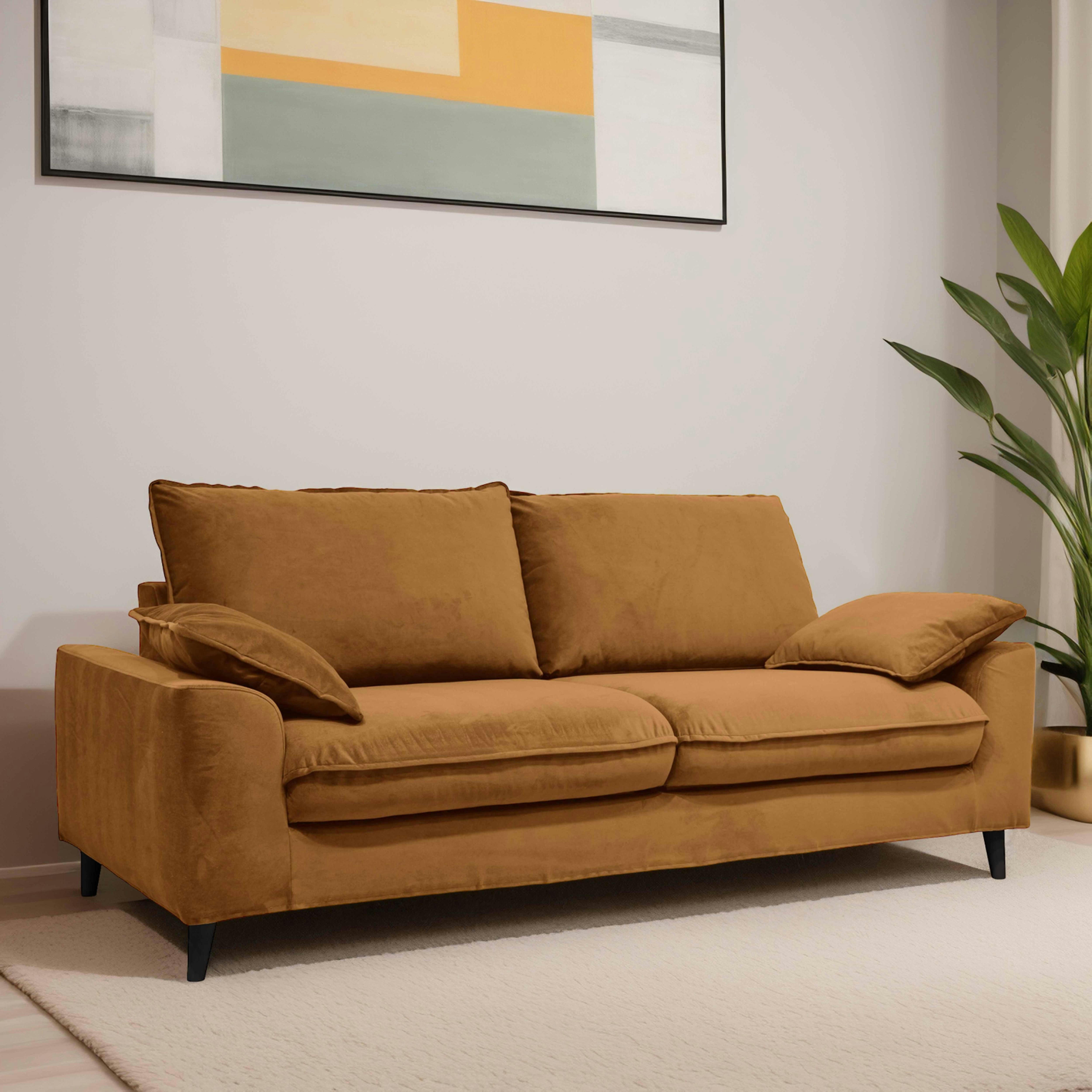 JAROD - Canapé convertible en velours 3 places noisette