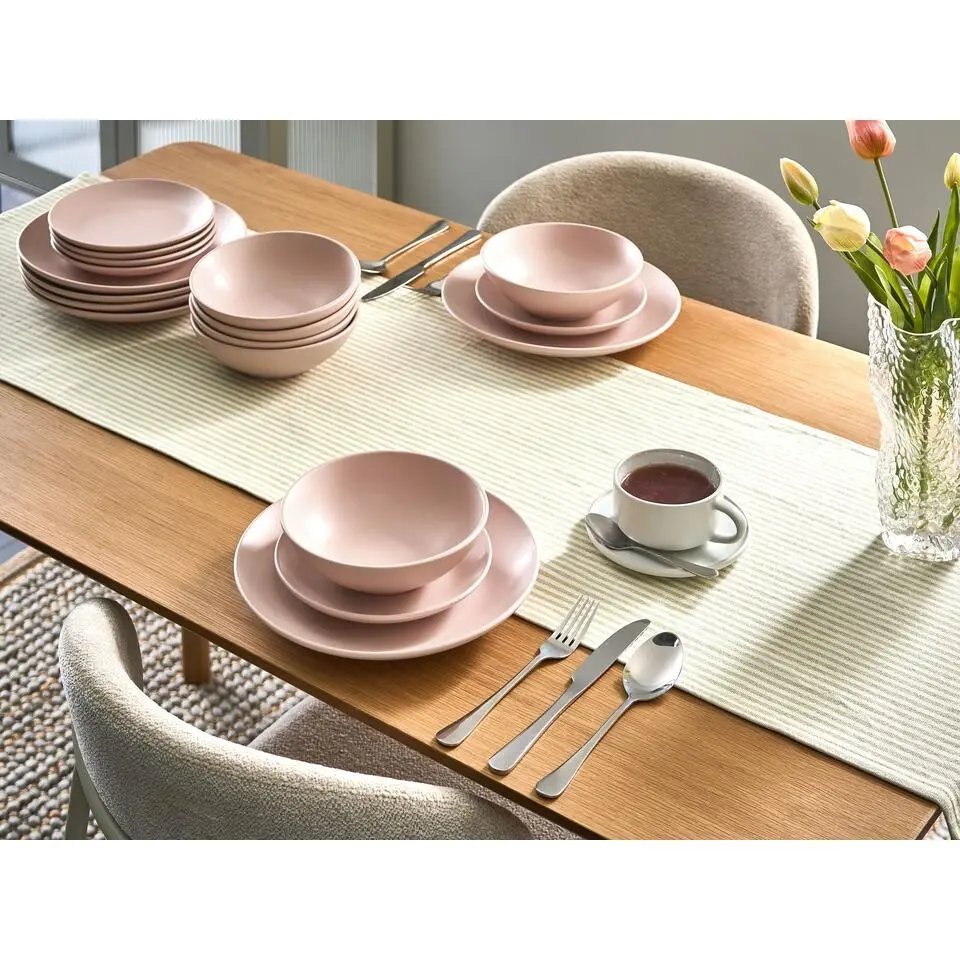 VIVANI - Servies set van 18 - Roze - Steengoed